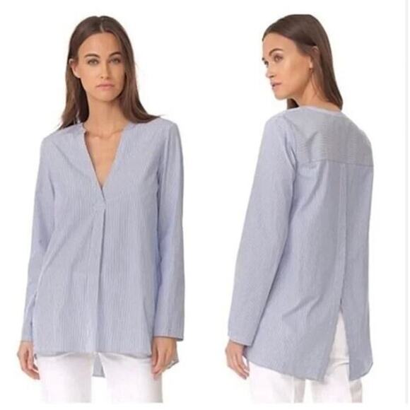 Theory Size Medium M Blue Ofeliah Taff Stripe Long Sleeve Split Back Tunic Top - Picture 2 of 8